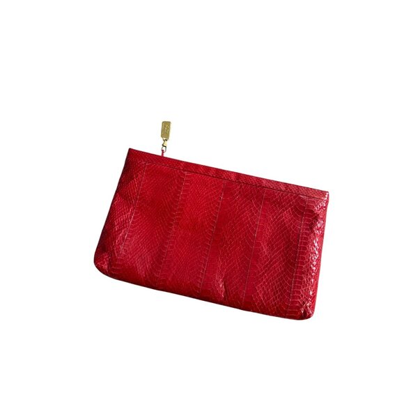 SAKS FIFTH AVENUE Vintage Red Eel Skin Clutch Handbag - Picture 9 of 9